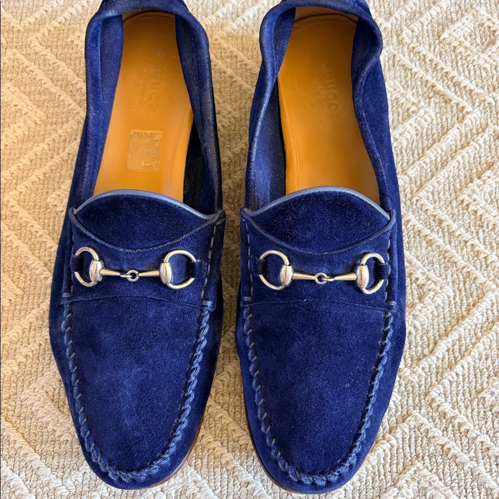 Gucci Blue Suede Horsebit Driving Loafers Moccasins